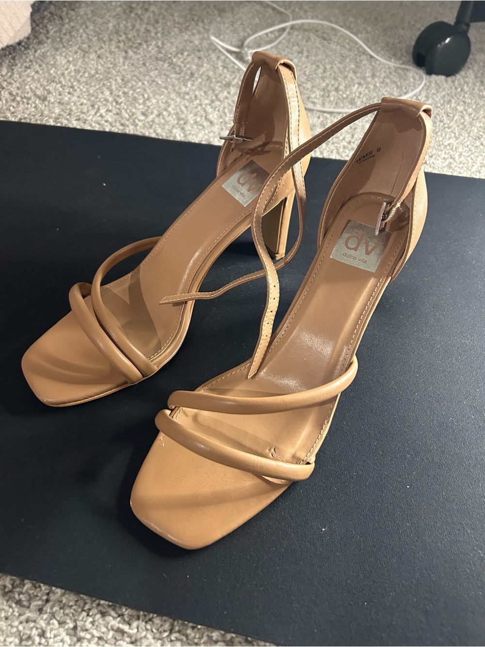 Dolce Vita Tan Strappy Ankle-Wrap Block Heels
